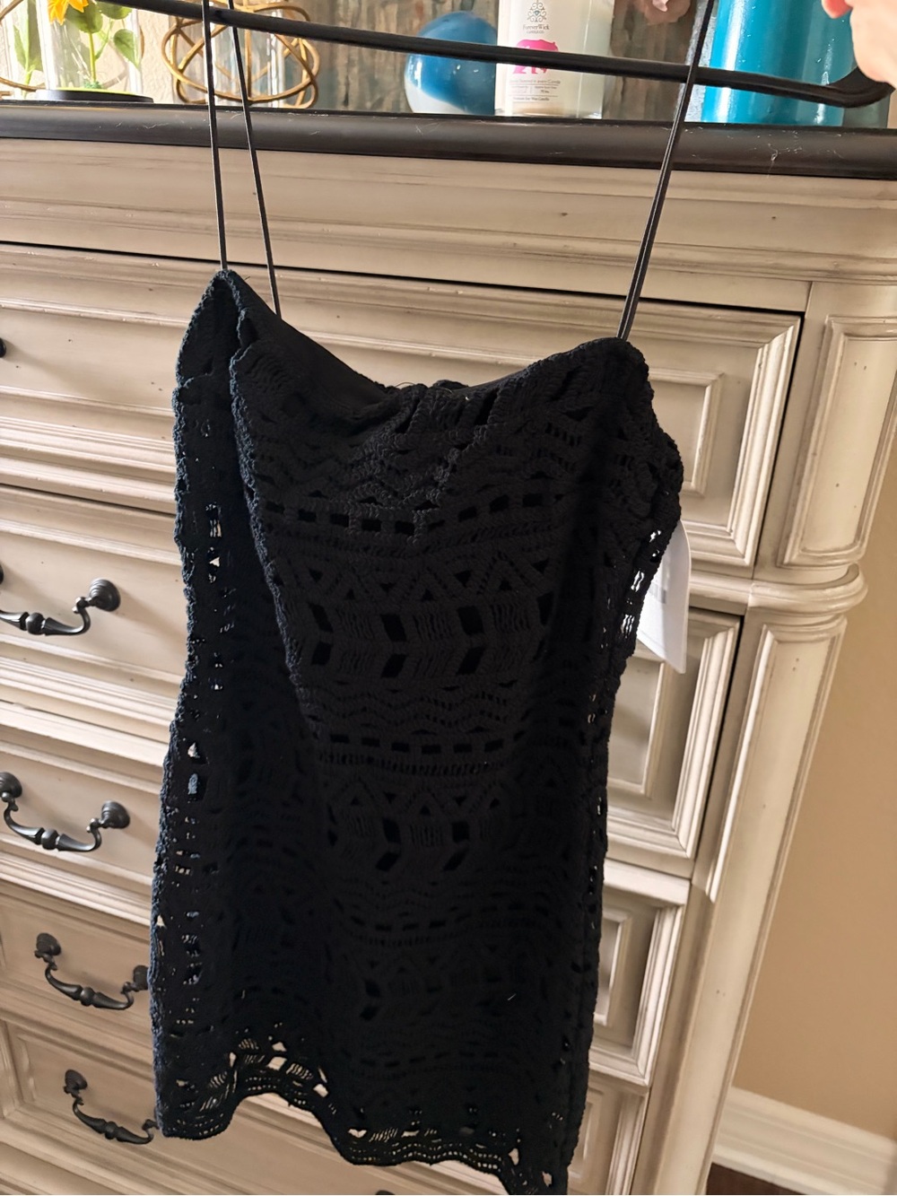 Black Crochet Mini Slip Dress with Delicate Straps